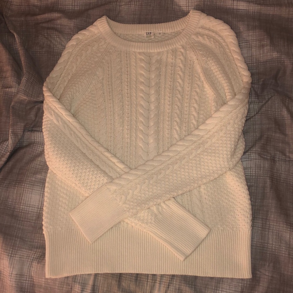 white knit sweater